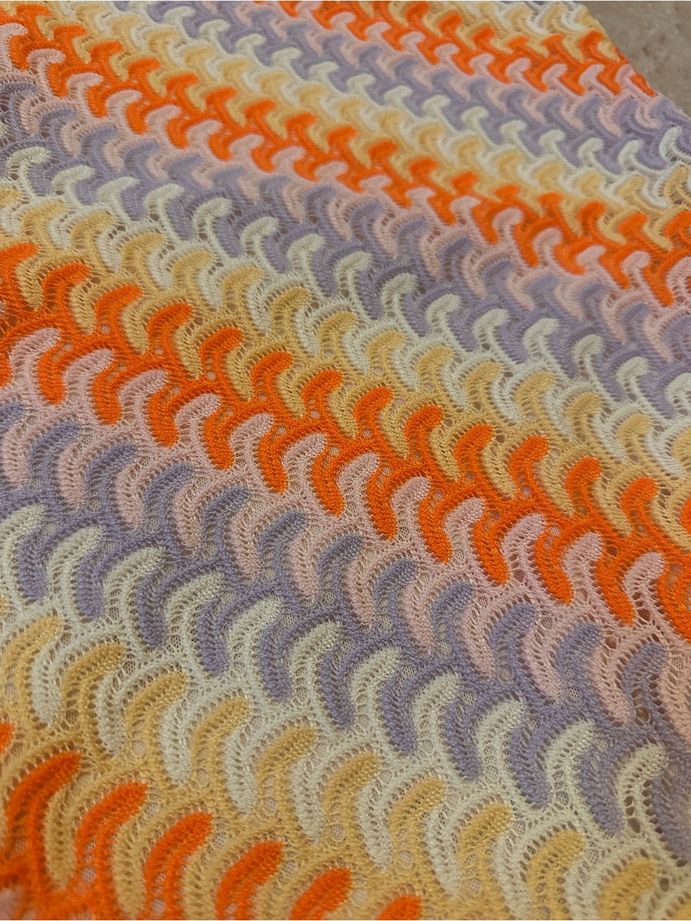 One-Shoulder Crochet Bodycon Dress in Orange, Lavender & Cream NWT Small - Picture 2 of 9